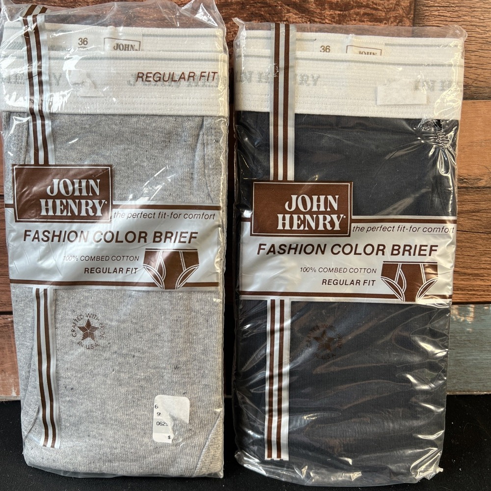 VTG- 2 Pr - John Henry Regular Fit Briefs 36 Blue & GRAY Cotton Underwear